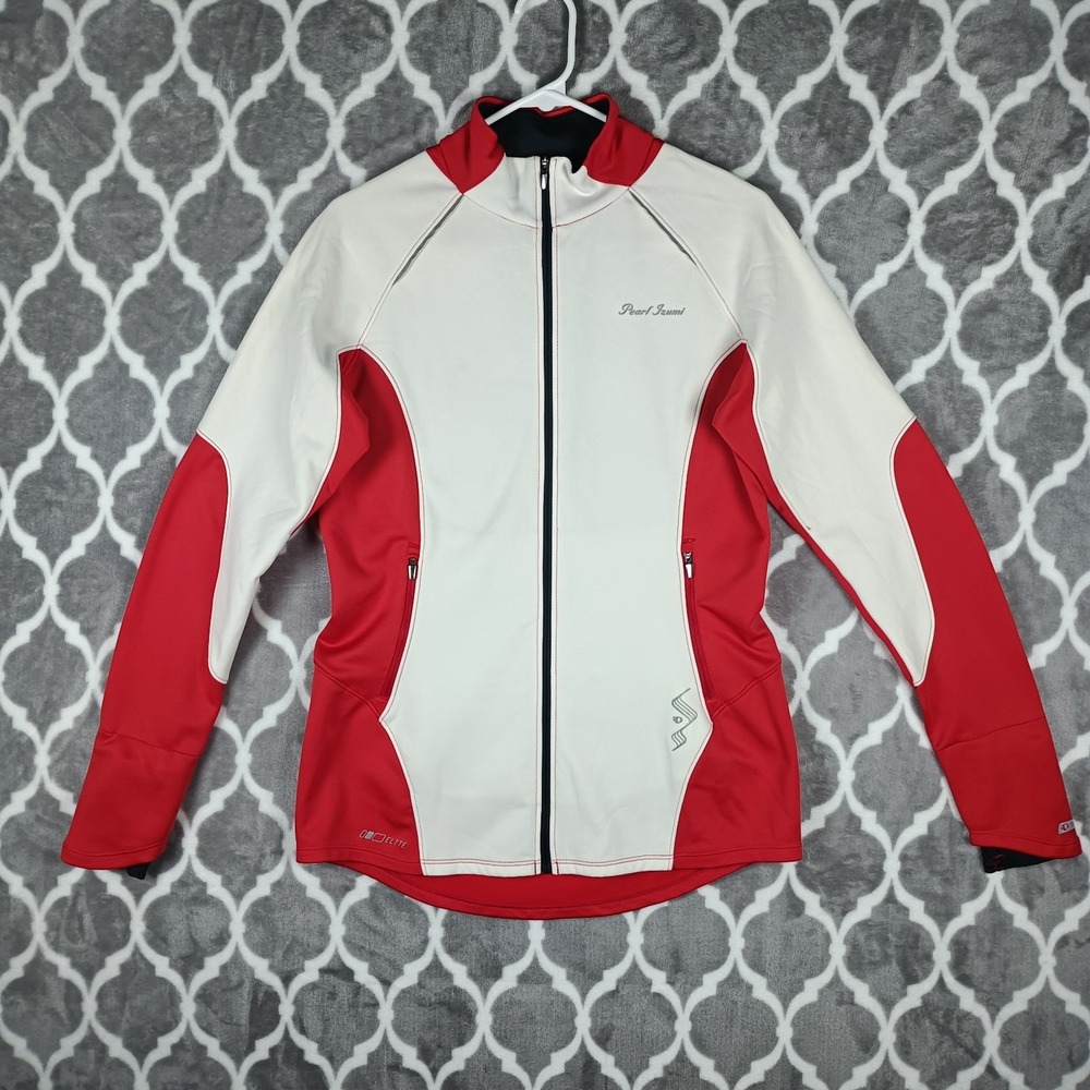 Pearl Izumi Elite Cycling Jacket Women Large Red White Full Zip Rear Pockets